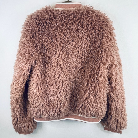 Zara Basic Dusty Pink Mauve Faux Fur Teddy Boho Bomber Jacket Size XS - Picture 5 of 15